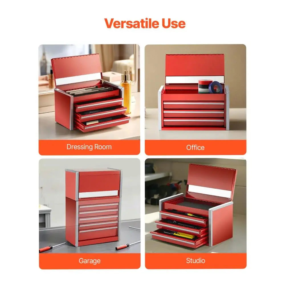 Toolbox Red Portable Metal Tool Box with 3 Drawers Tool Organizer for Home Garage and Workshop Storage