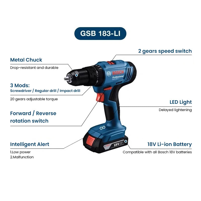 Bosch GSB 18V-183 Li Professional Cordless Combi with 2.0Ah battery