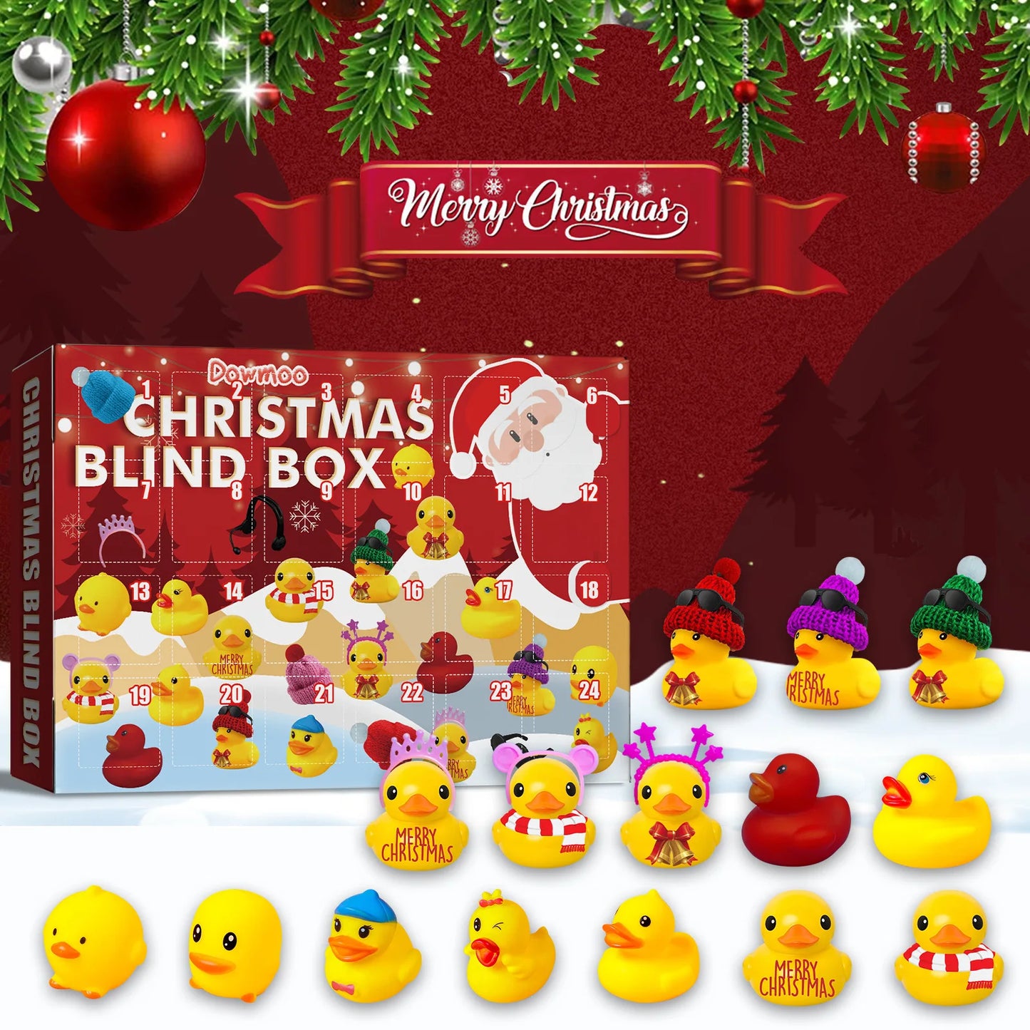 Christmas Advent Calendar 24 Rubber Duckling JV Countdown Calendar Blind Box Family Christmas Ornaments Children's New Year Gifts