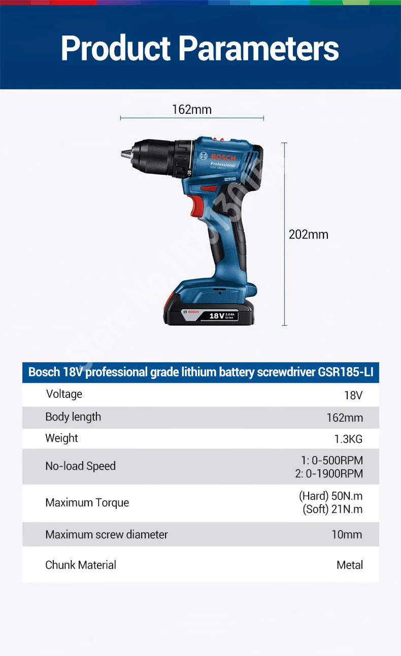 BOSCH GSR 185-LI Cordless Drill Driver Screwdriver For Metal Wood Wall 18V Professional Brushless Motor Power Tool GSR185-LI