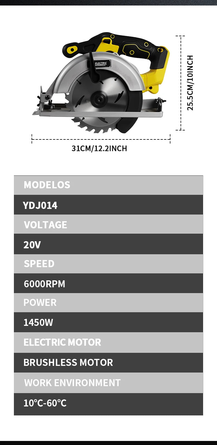 DeWalt compatible 6.5 Inch Mini Electric Circular Saw Right-Hand Saw Wood Cutter Portable Woodworking Chainsaw for Dewalt 20v Battery Pin