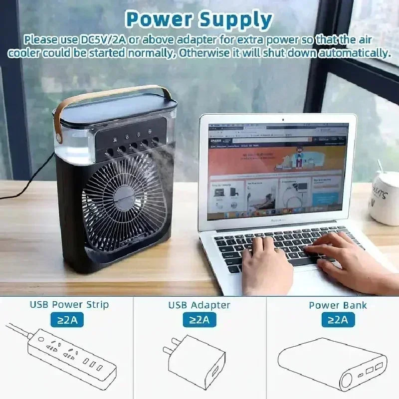 Portable Fan Air Conditioner: 3-in-1 Design with Humidifier USB Electric LED Night Light