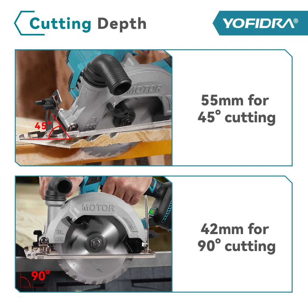 Makita Compatible 18V 6 Inch Brushless Circular Saw 45° Adjustable Digital Display Cutting Power Tool For Makita 18V Battery Pin