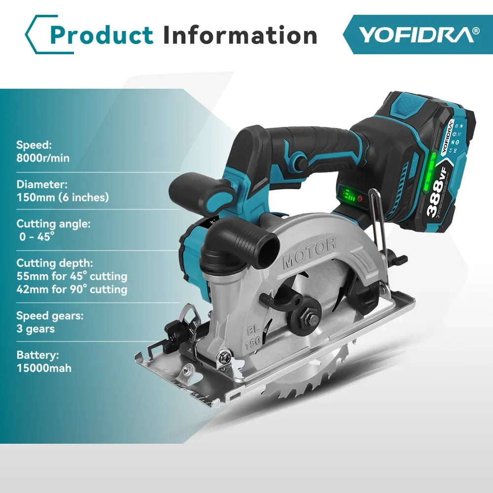 Makita Compatible 18V 6 Inch Brushless Circular Saw 45° Adjustable Digital Display Cutting Power Tool For Makita 18V Battery Pin