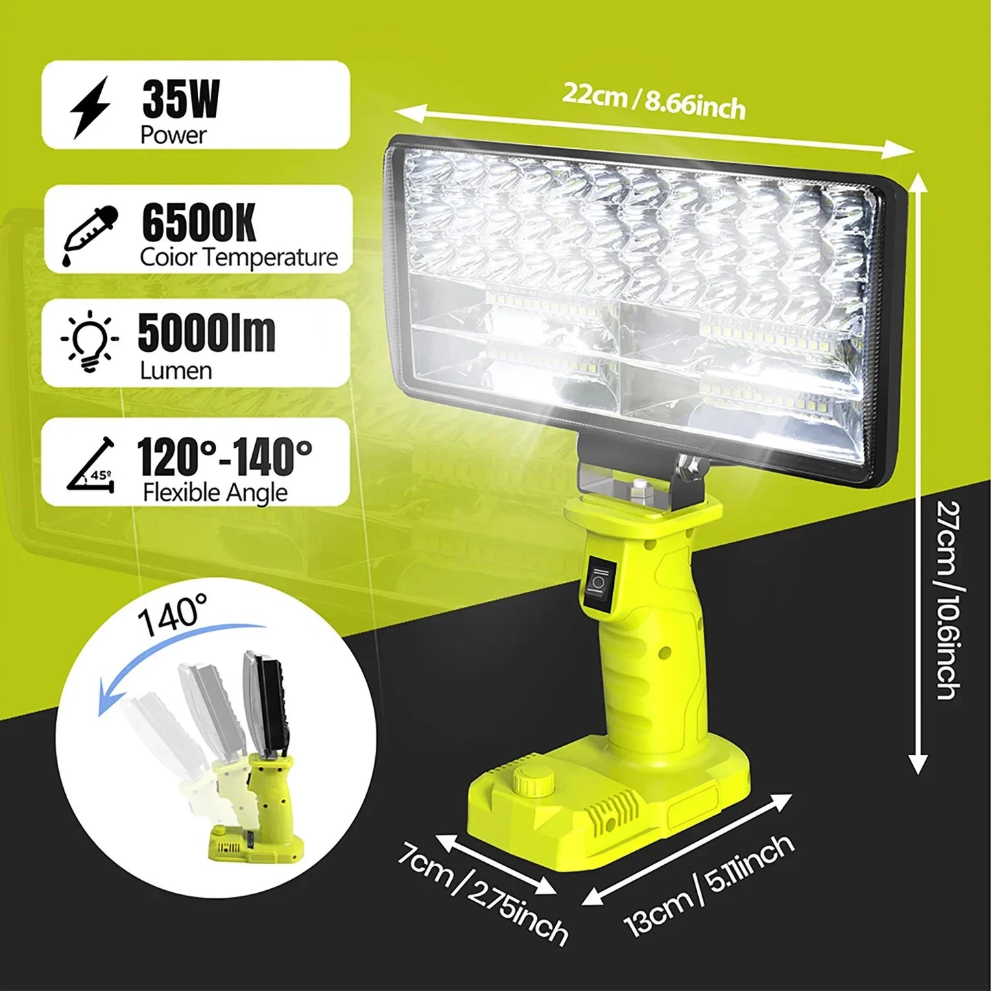 LED Work/Camp Light with USB Phone charging port for Ryobi 18V Lithium One+ Battery. 3 sizes