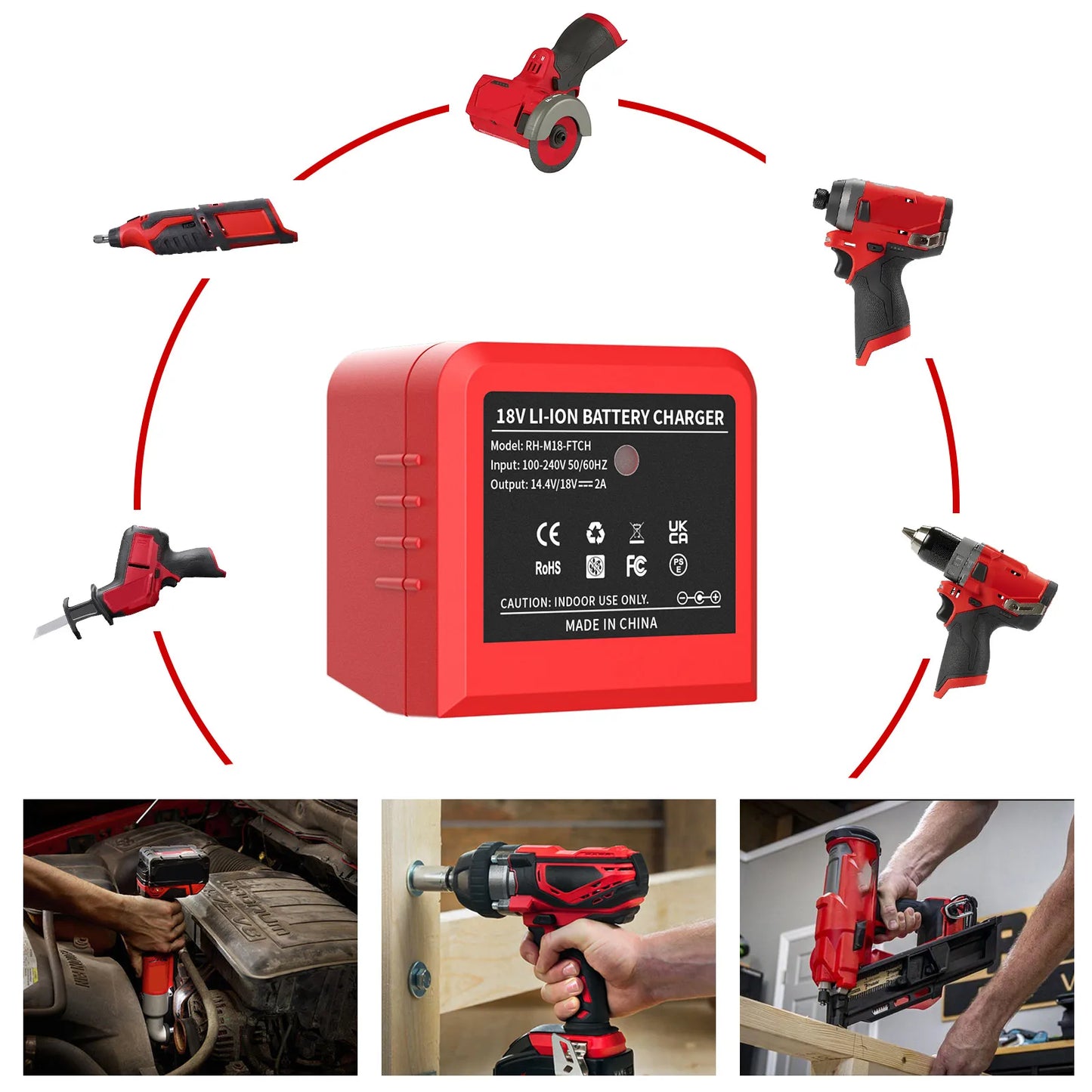 Milwaukee Compatible M18 18v Battery Charger for M18M18B5