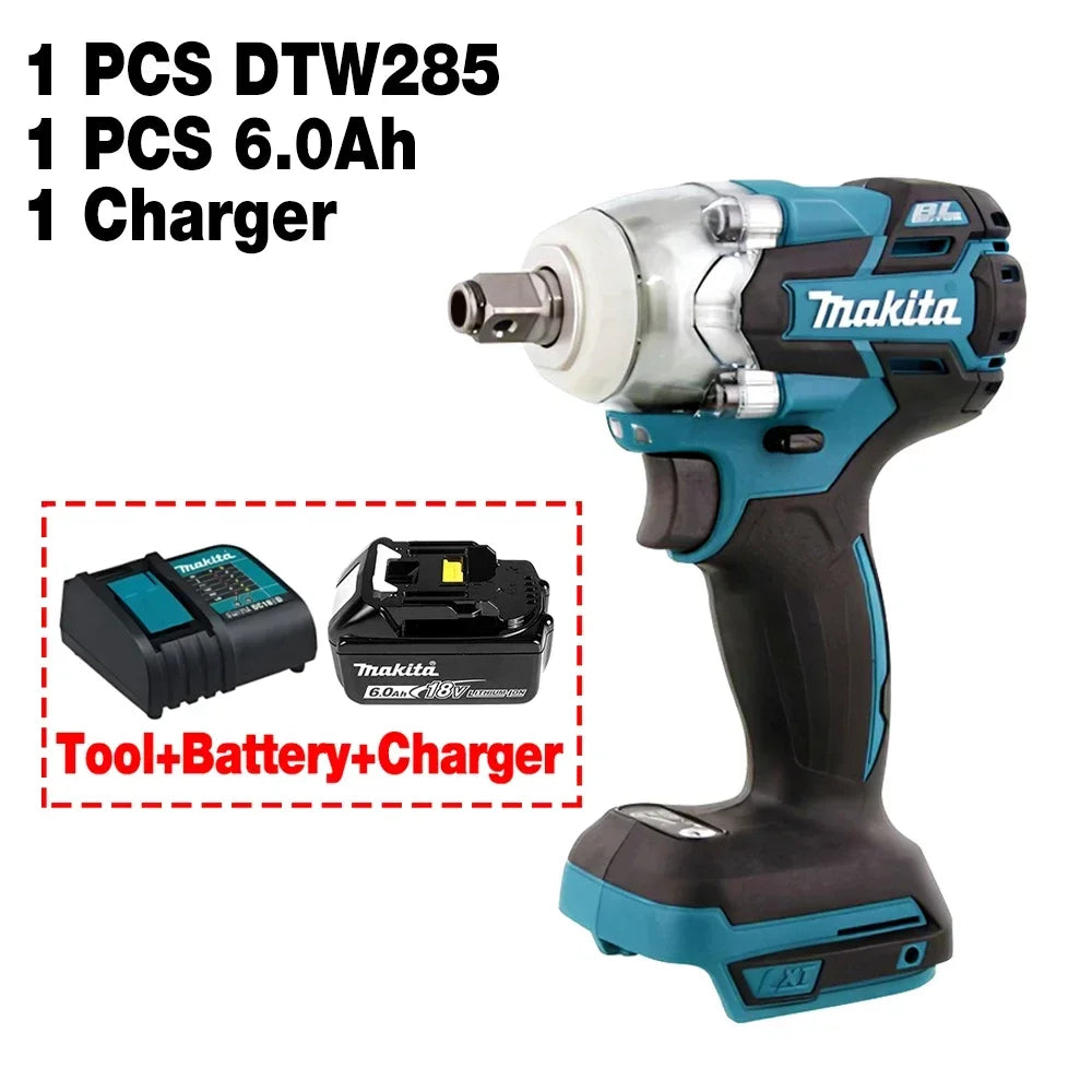 Makita DTW285 18V 320N.M Brushless Impact Wrench with 6.0Ah battery and Charger Kit