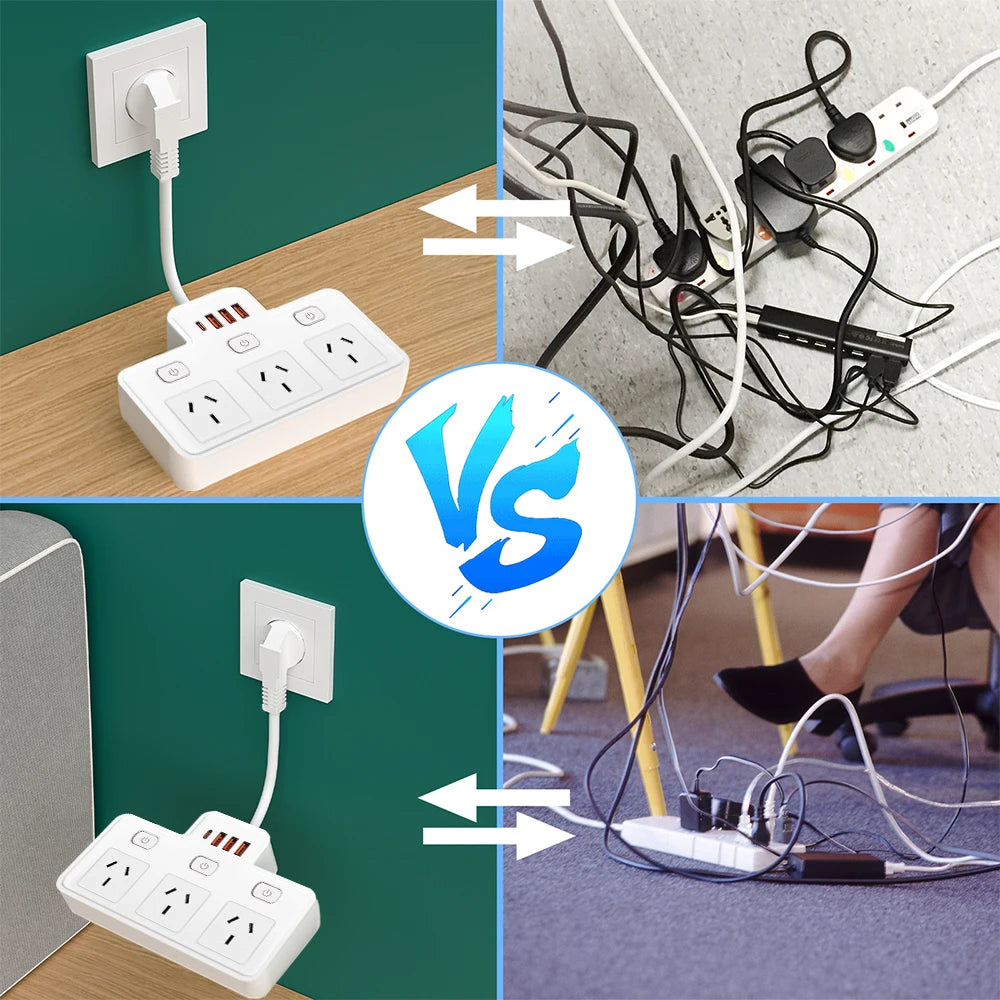 Power board Australia Power Strip AU Multitap Wall Mounted Independent Switch Power Socket With USB C Charging Ports Network Filter Adapter