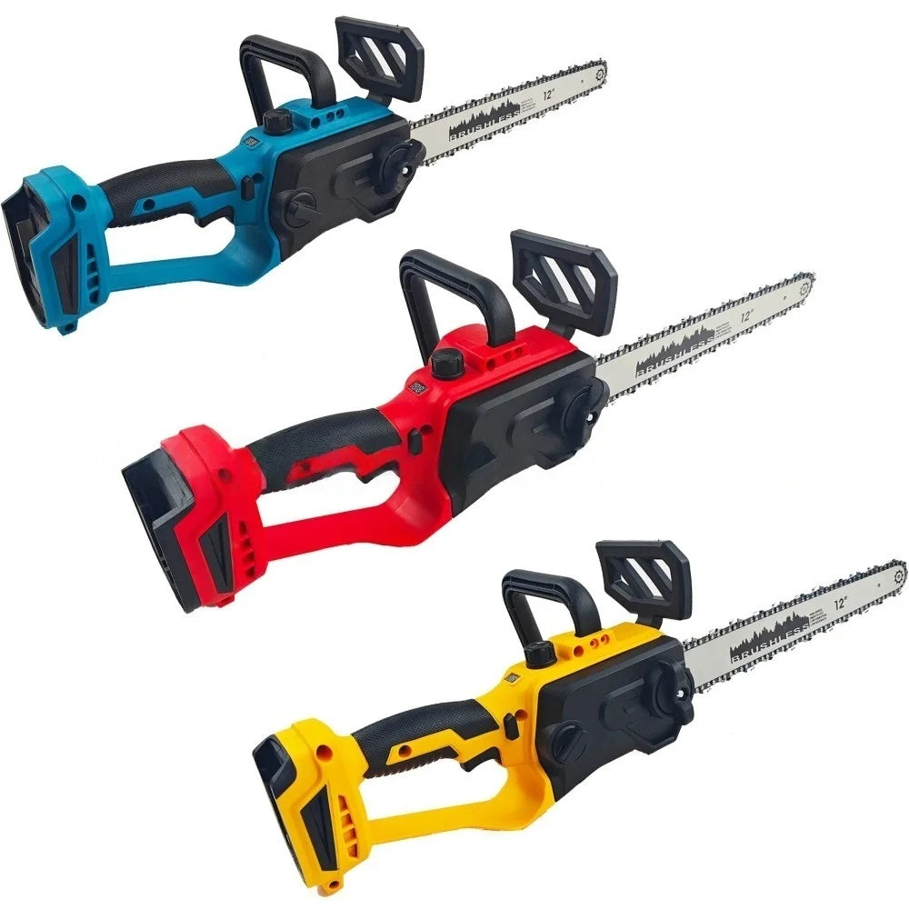 Makita Dewalt Milwaukee Compatible 18V battery 12-Inch Brushless Chainsaw Cordless Electric Chain Saw for Tree Trimming (No battery)