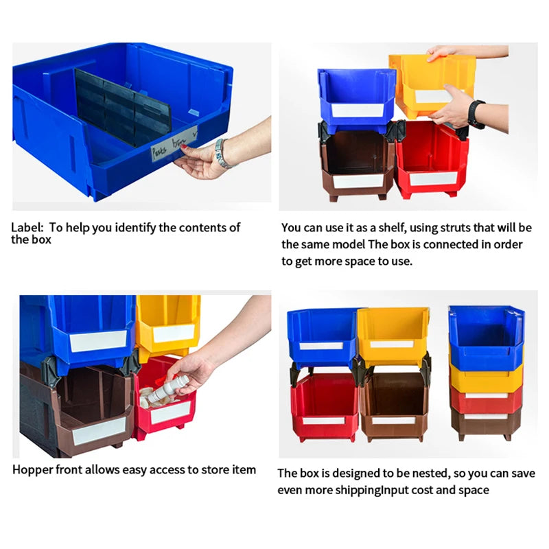 LEADLOONG Parts Bin 6/24pcs 13.5x10.5x7.6cm/5x4*3inch Gray Stackable Plastic Garage Tool Storage Box Container Organizer Bin