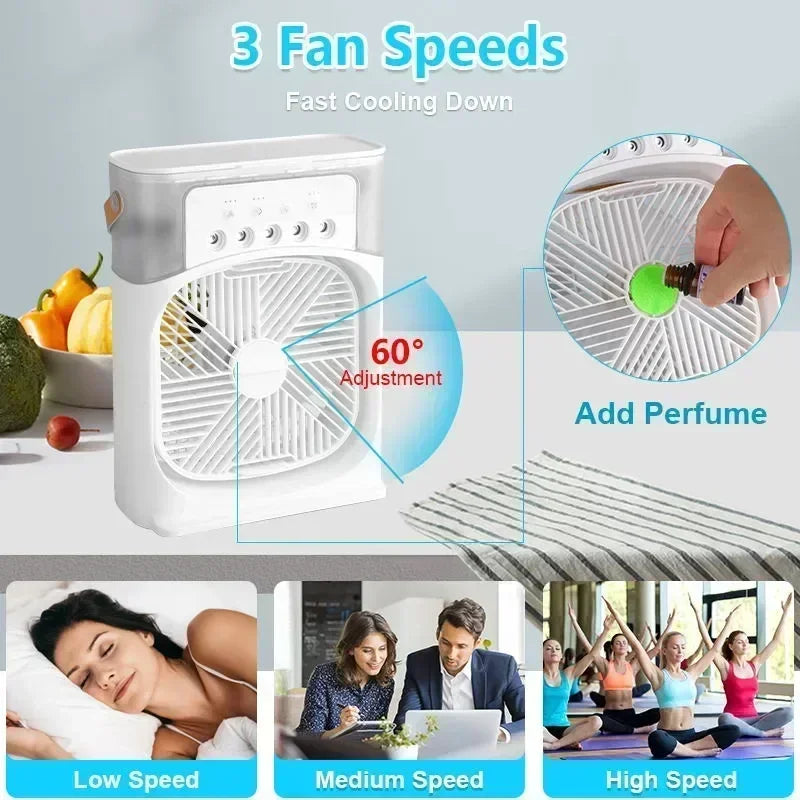 Fan 2025 Portable Humidifier Fan Air Conditioners USB Electric Fan LED Night Light Water Mist Fun 3 In 1 Air Cooler Humidifie For