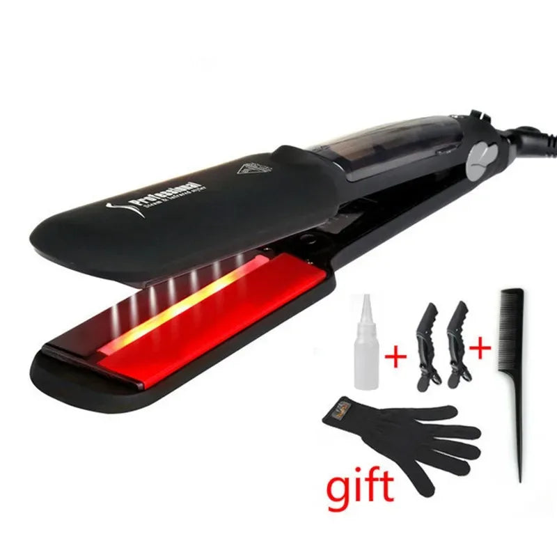 Hair straightener 230°C Professional Steam Hair Straightener Infrared Care Ceramic Coated 2-Inch-Wide Plates for Salon Straightening Styling