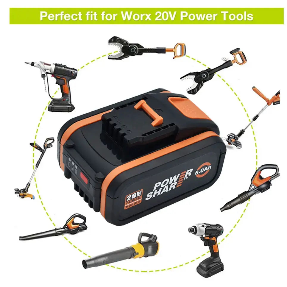Worx 20V 6.0Ah and 8.0Ah Lithium battery Rechargeable WA3553 WA3551 WA3553.1 WA3570 for All WORX Electric and Garden Tools