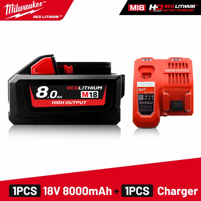 Milwaukee Original M18 8.0Ah 18V M18HB8 XC HD lithium battery- 1pk, 2pk and 3pk with charger options