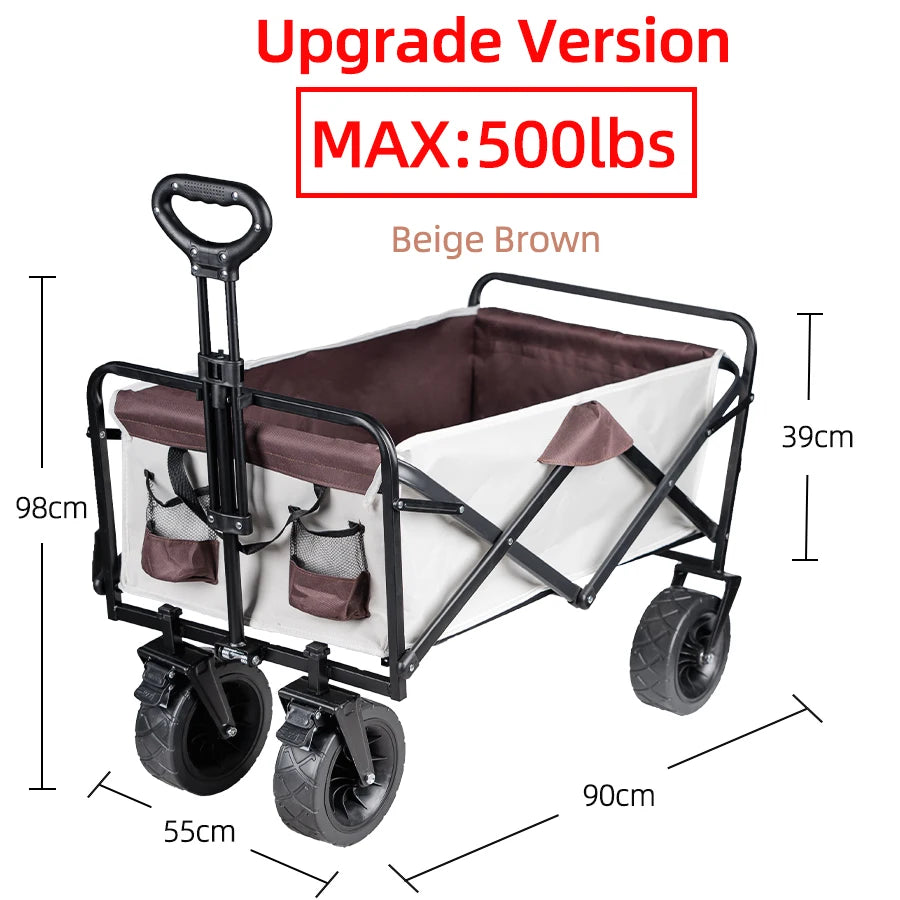 Trolley wagon JV Large Weight Capacity Heavy Duty Cart Collapsible Folding Beach Wagon with Big All-Terrain Wheels Outdoor Camping Equipment
