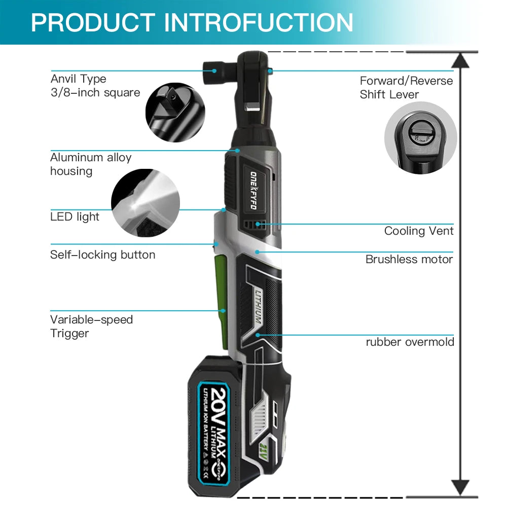 Makita Compatible 18V JV ONEKFYFD 3/8Inch Electric Ratchet Wrench Cordless Variable Speed Wrench Impact Driver Power Tool For 18V Lithium-Ion Battery