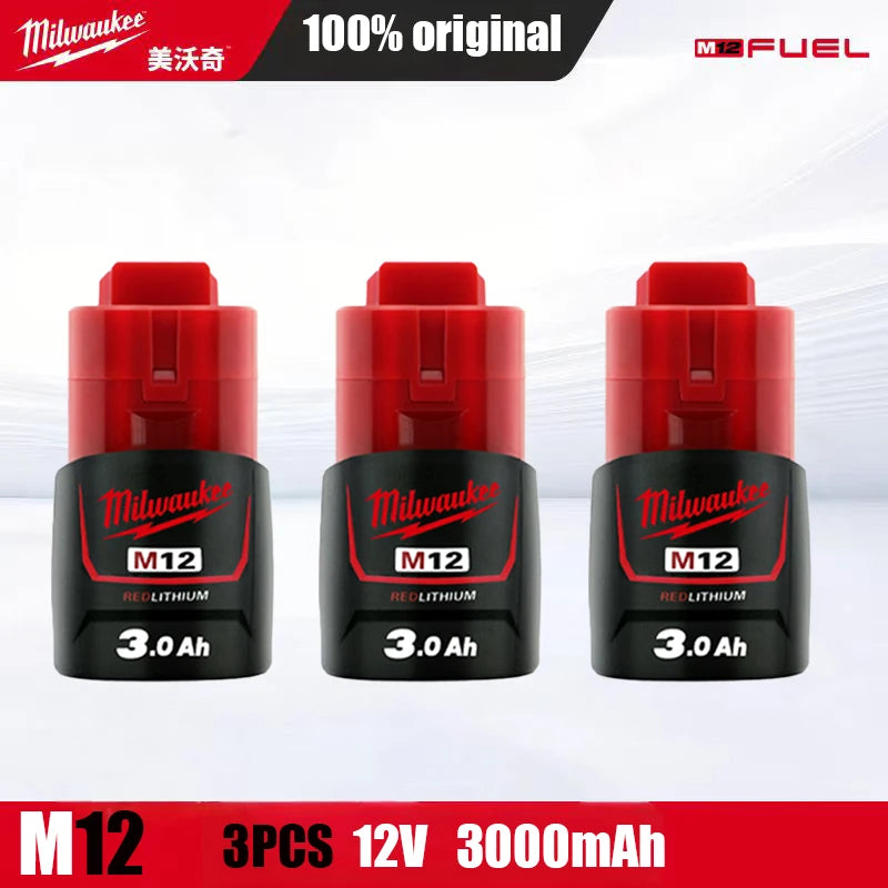 Milwaukee Original m12 battery 12V 3AH - 1Pk, 2Pk, 3Pk, 4Pk and charger options