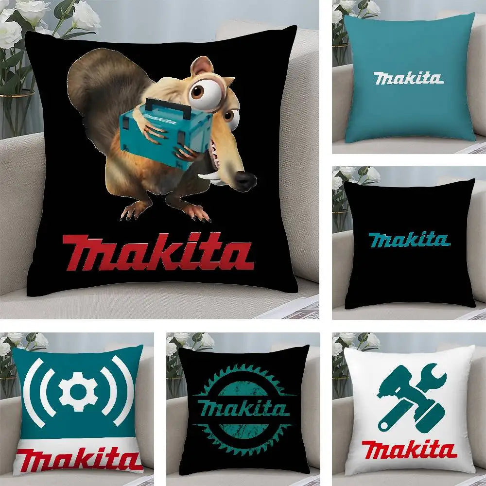 Makitas Pillow Case Short plush Double-sided Print Square Throw Pillow Covers Sofa Home Cushion Decor
