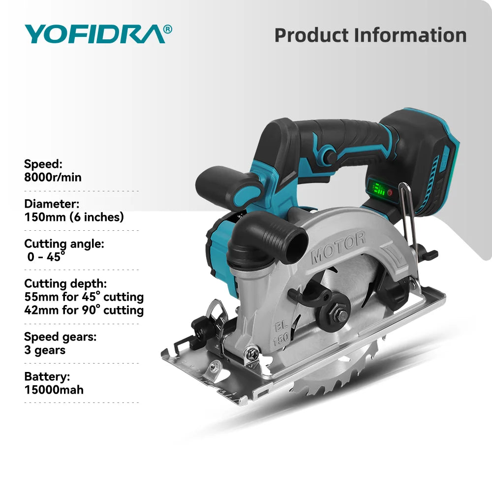 Makita Compatible 18V 6 Inch Brushless Circular Saw 45° Adjustable Digital Display Cutting Power Tool For Makita 18V Battery Pin