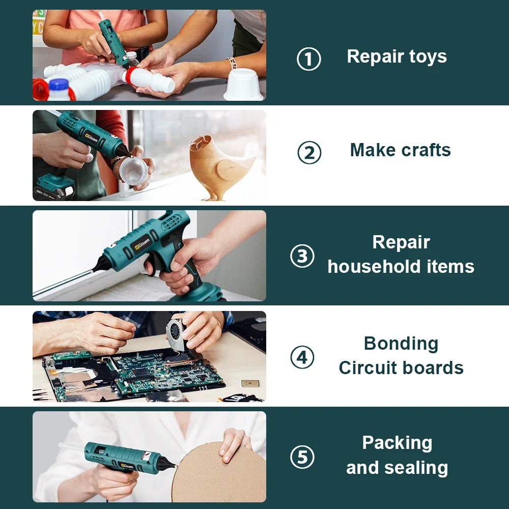 Makita compatible 18V Gisam Electric Hot Glue Gun with 2x batteries Cordless Heat Gun Battery Hot Silicone Gun DIY Hand Tool for Makita 18V Battery with 10 Hot Melt Adhesive