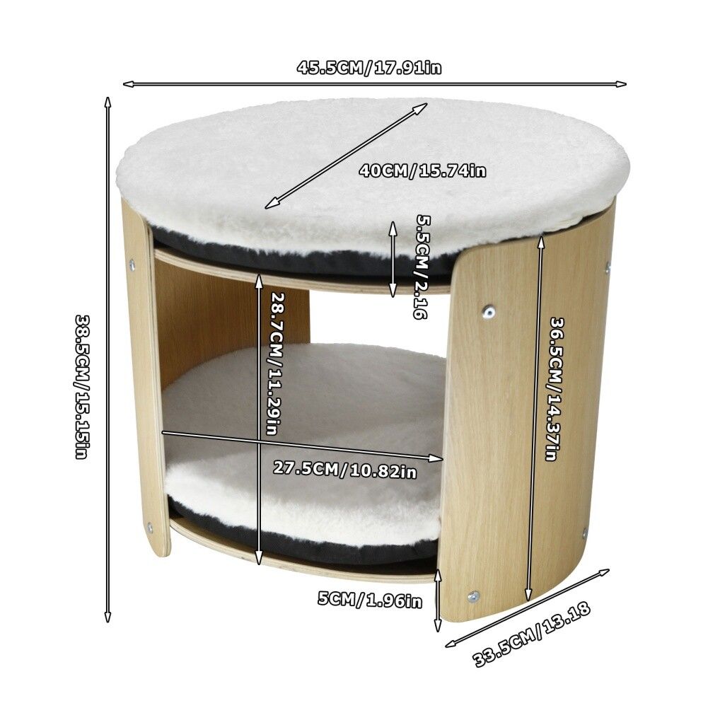 Elevated Double pet Cat Bed 2-Tier Wooden Plush Kitten Lounge