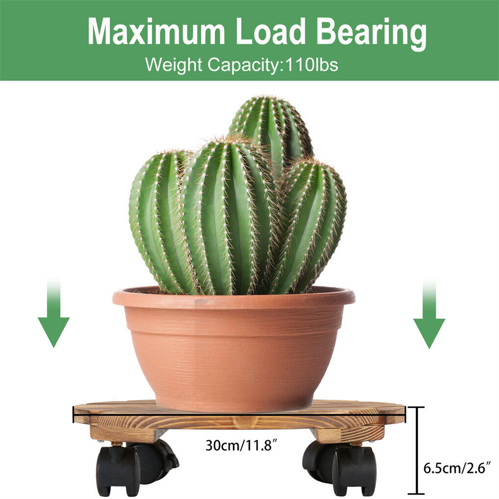 Wooden Plant Caddy Stand 2-Pack 360� Rotating Casters
