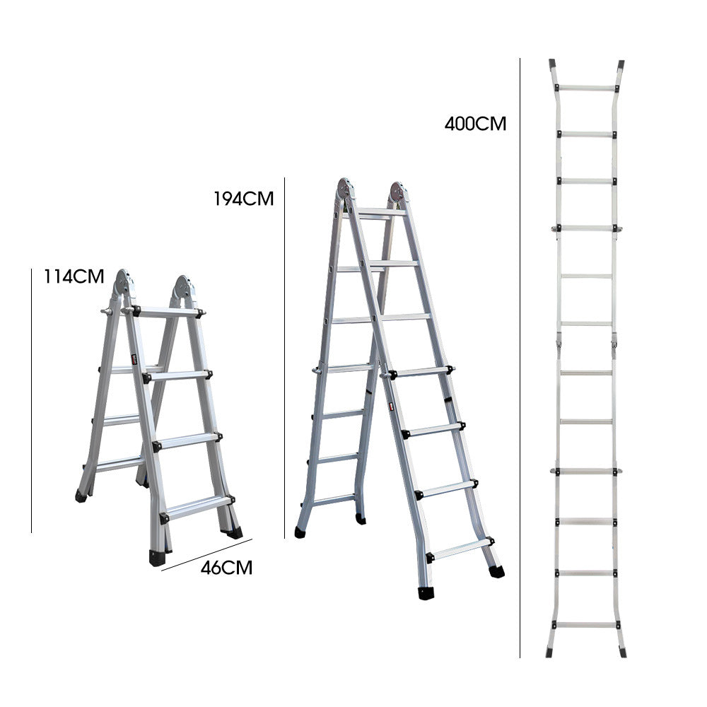 Bullet 4m Folding Aluminium Multipurpose Ladder, w/ Workshelf Platform, Spring Assisted Rapid Safety Lock Adjusters.