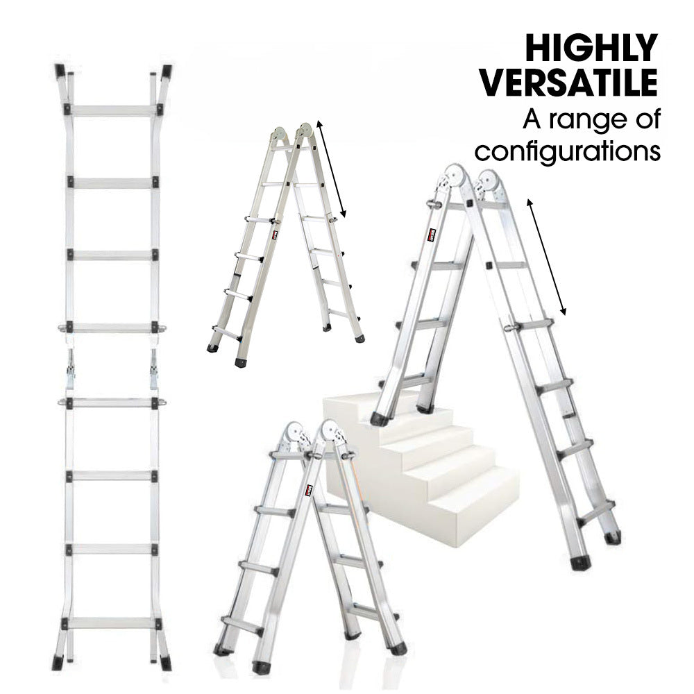 Bullet 4m Folding Aluminium Multipurpose Ladder, w/ Workshelf Platform, Spring Assisted Rapid Safety Lock Adjusters.