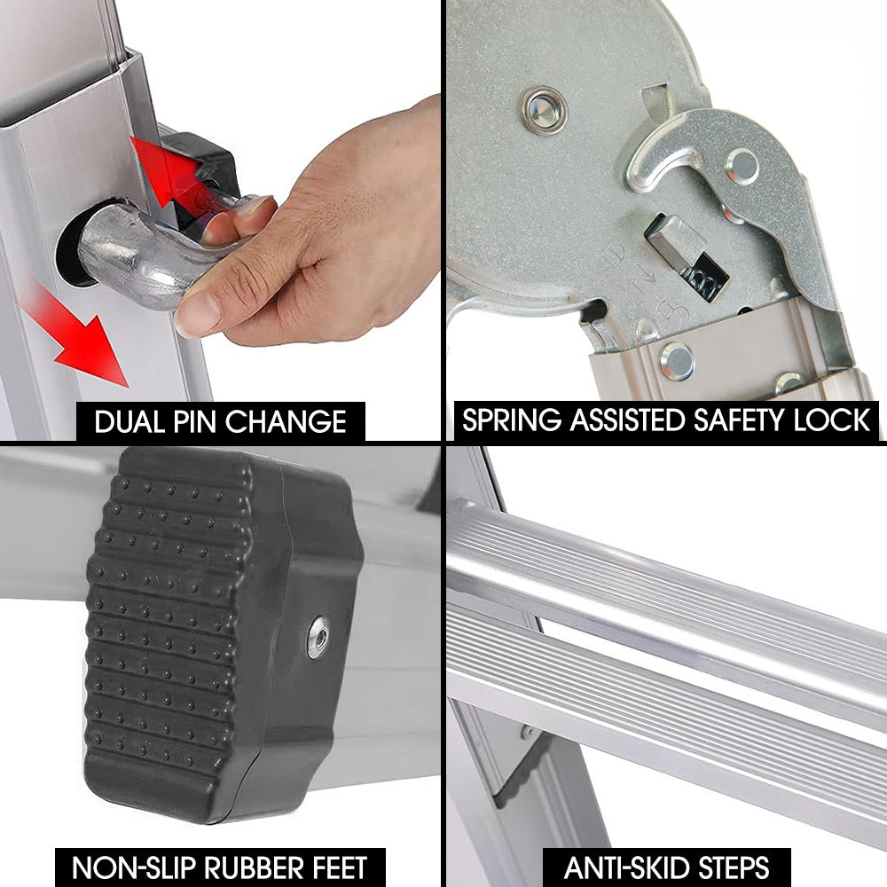 Bullet 4m Folding Aluminium Multipurpose Ladder, w/ Workshelf Platform, Spring Assisted Rapid Safety Lock Adjusters.