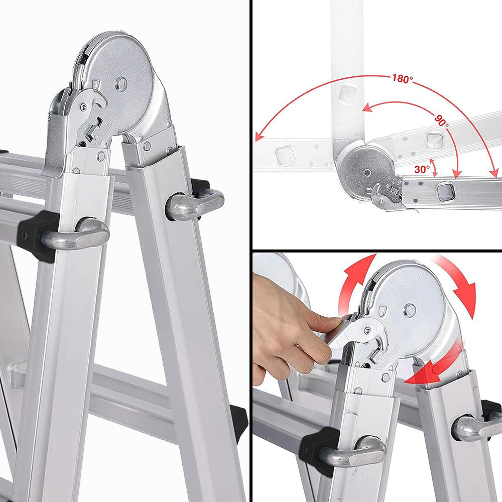 Bullet 4m Folding Aluminium Multipurpose Ladder, w/ Workshelf Platform, Spring Assisted Rapid Safety Lock Adjusters.