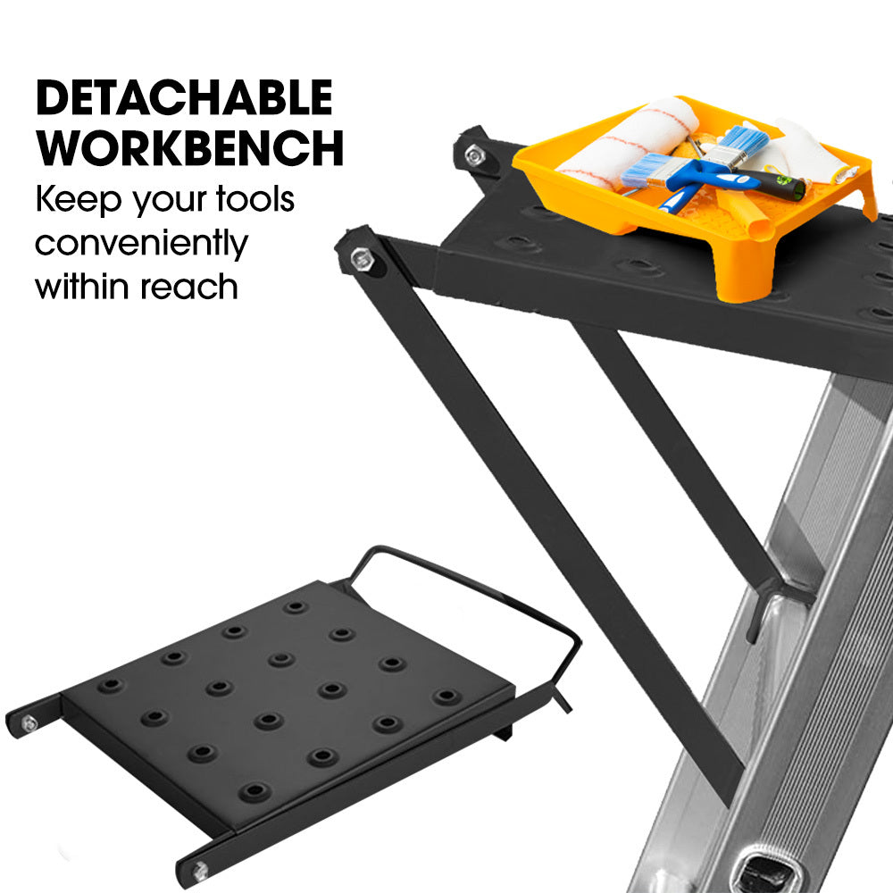 Bullet 4m Folding Aluminium Multipurpose Ladder, w/ Workshelf Platform, Spring Assisted Rapid Safety Lock Adjusters.