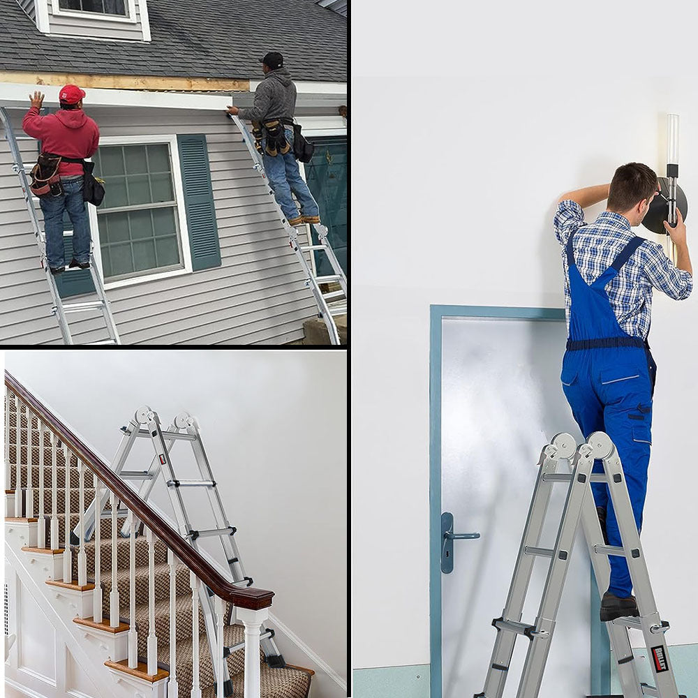 Bullet 4m Folding Aluminium Multipurpose Ladder, w/ Workshelf Platform, Spring Assisted Rapid Safety Lock Adjusters.