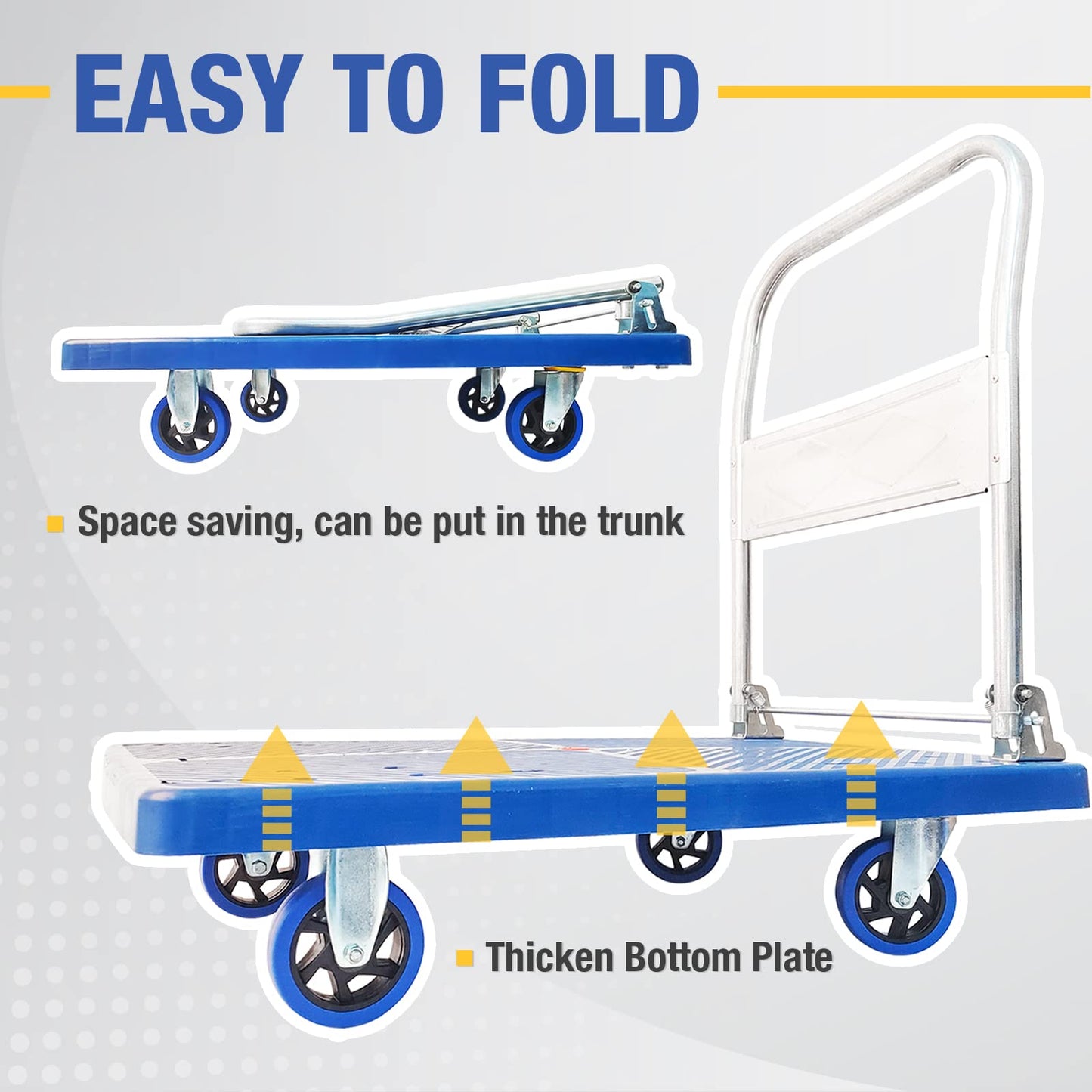 300kg Foldable Warehouse Platform Trolley, Flatbed Truck Dolly Platform Cart with Swivel Wheels.