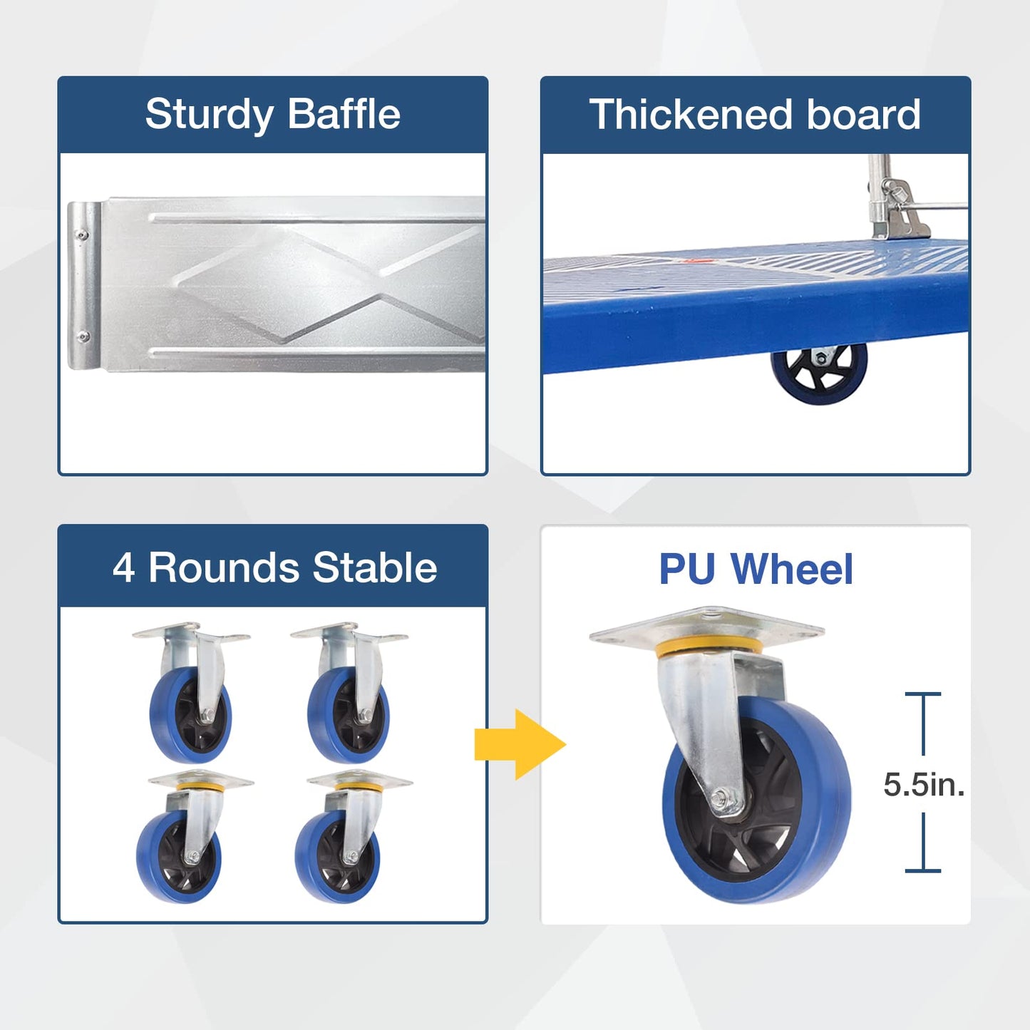 300kg Foldable Warehouse Platform Trolley, Flatbed Truck Dolly Platform Cart with Swivel Wheels.