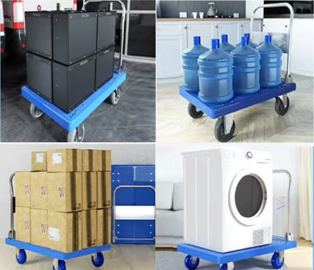 300kg Foldable Warehouse Platform Trolley, Flatbed Truck Dolly Platform Cart with Swivel Wheels.