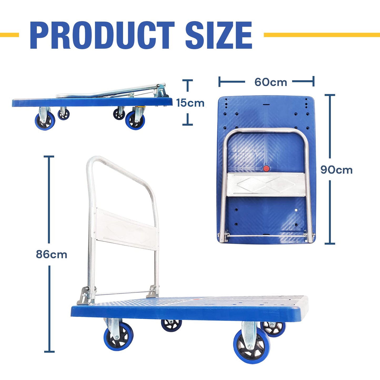 300kg Foldable Warehouse Platform Trolley, Flatbed Truck Dolly Platform Cart with Swivel Wheels.