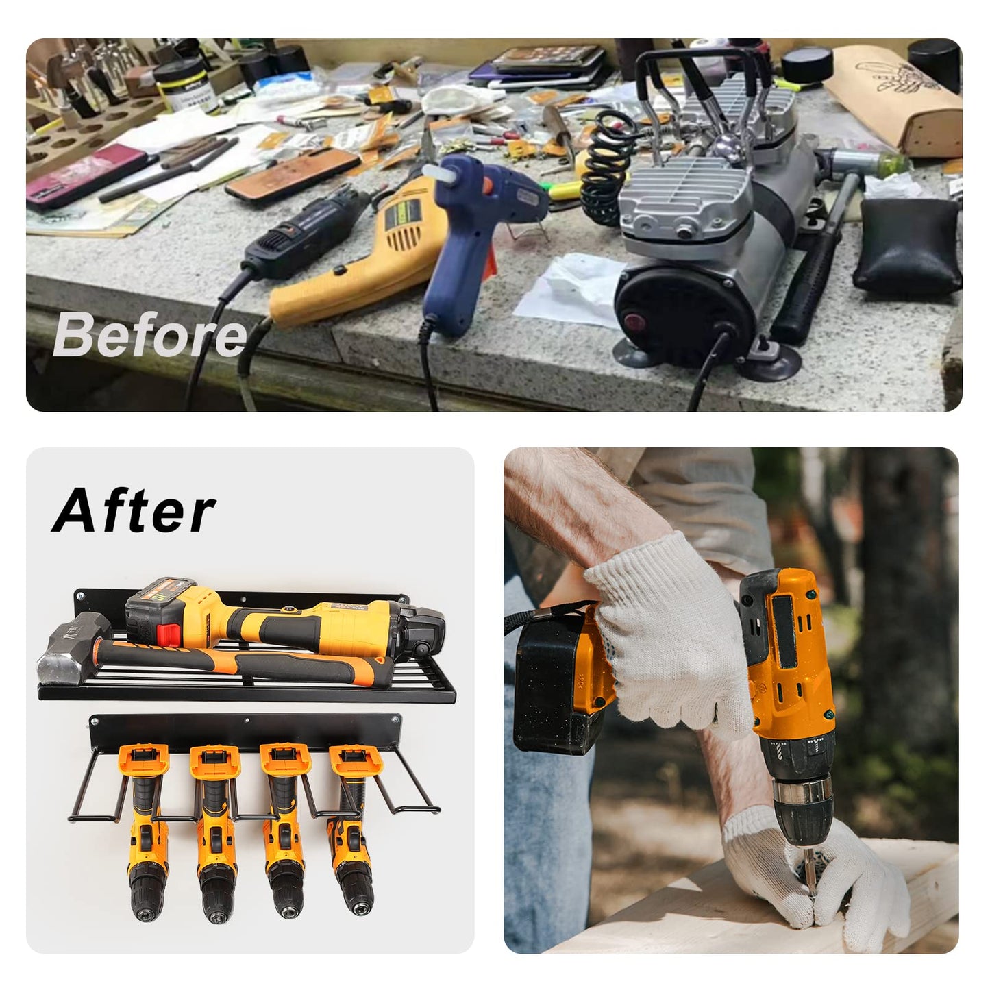 Power Tool Organizer, Drill Holder, Wall Mount.