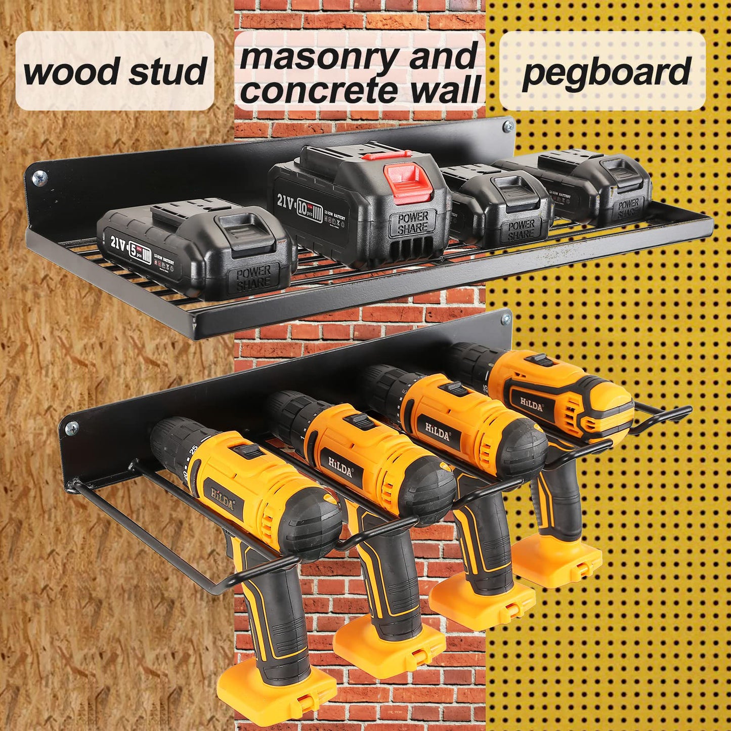 Power Tool Organizer, Drill Holder, Wall Mount.