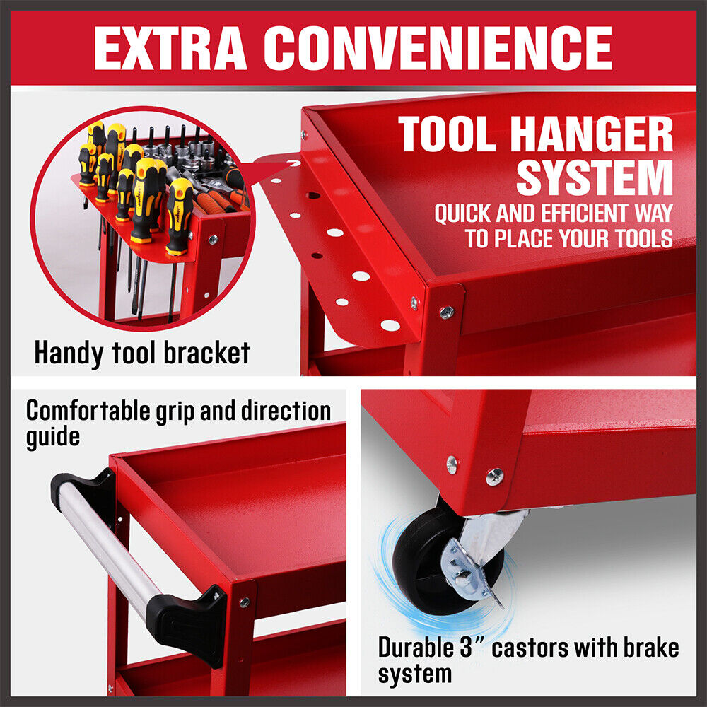 Blue 3-Tier Tool Cart Trolley Toolbox for Workshop or Garage Storage, 150KG capacity.