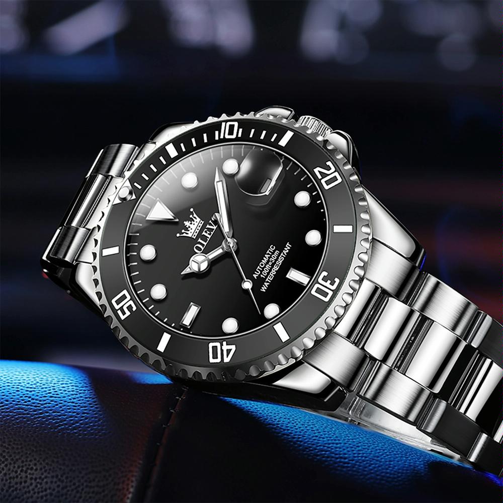 OLEVS Watch Waterproof Mechanical Watch for Men with Luminous Dial - Black
