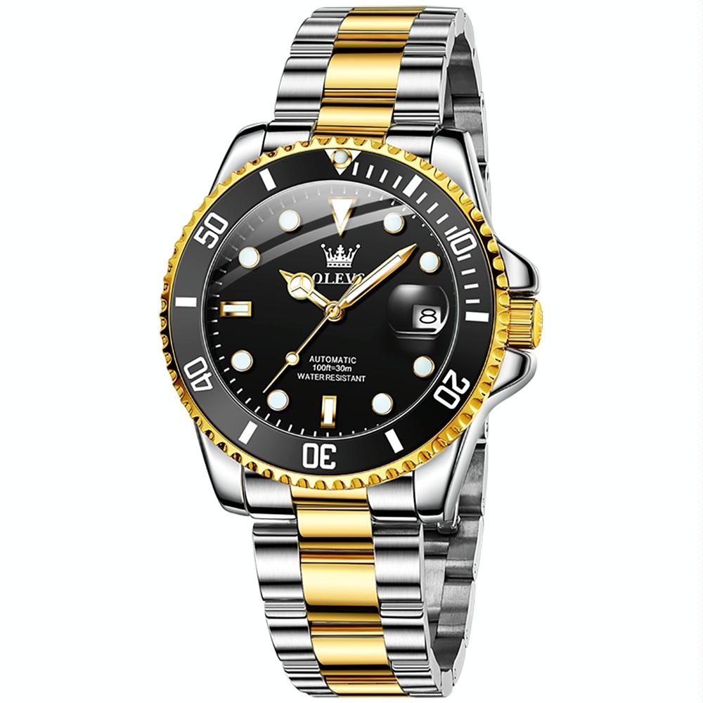 OLVES Watch Waterproof Mechanical Watch for Men with Luminous Dial - Blue + Gold
