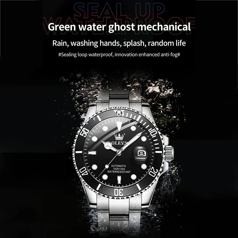 OLVES Watch Waterproof Mechanical Watch for Men with Luminous Dial - Blue + Gold