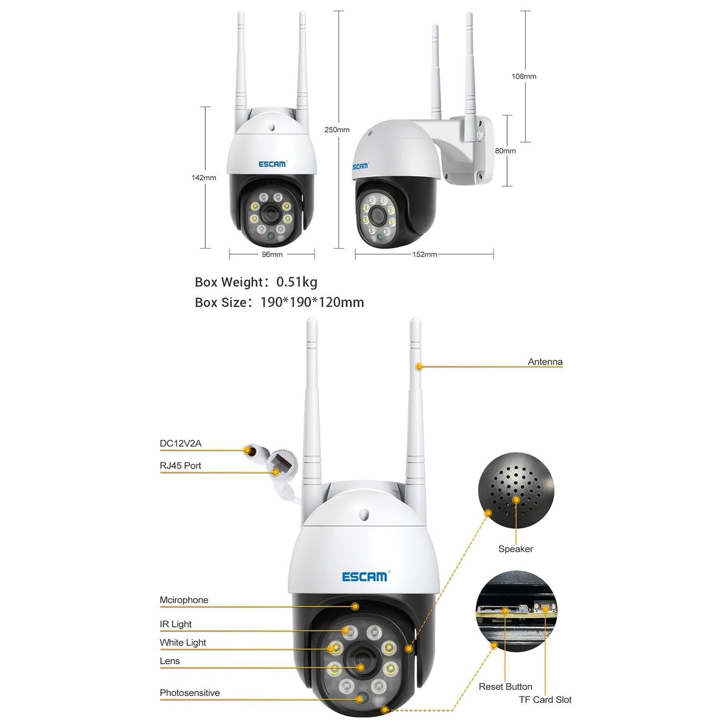 Camera 1080P Wifi Ip With Two-Way Audio Motion Detection Night Vision And Tf Card Support