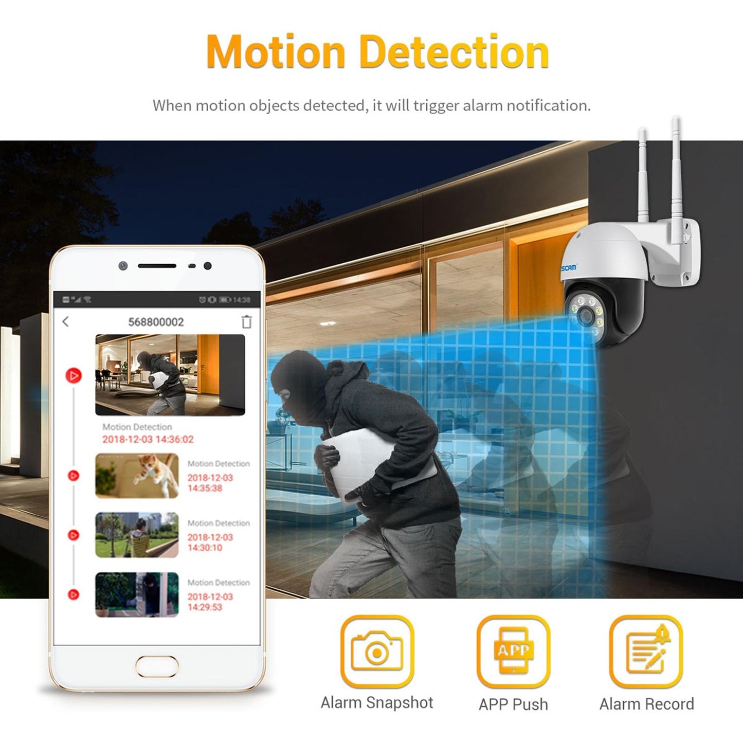 Camera 1080P Wifi Ip With Two-Way Audio Motion Detection Night Vision And Tf Card Support