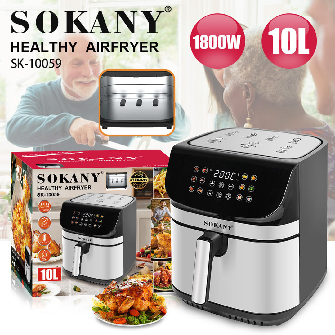 Digital Air Fryer Sokany 10L – 1800W High-Power Cooking