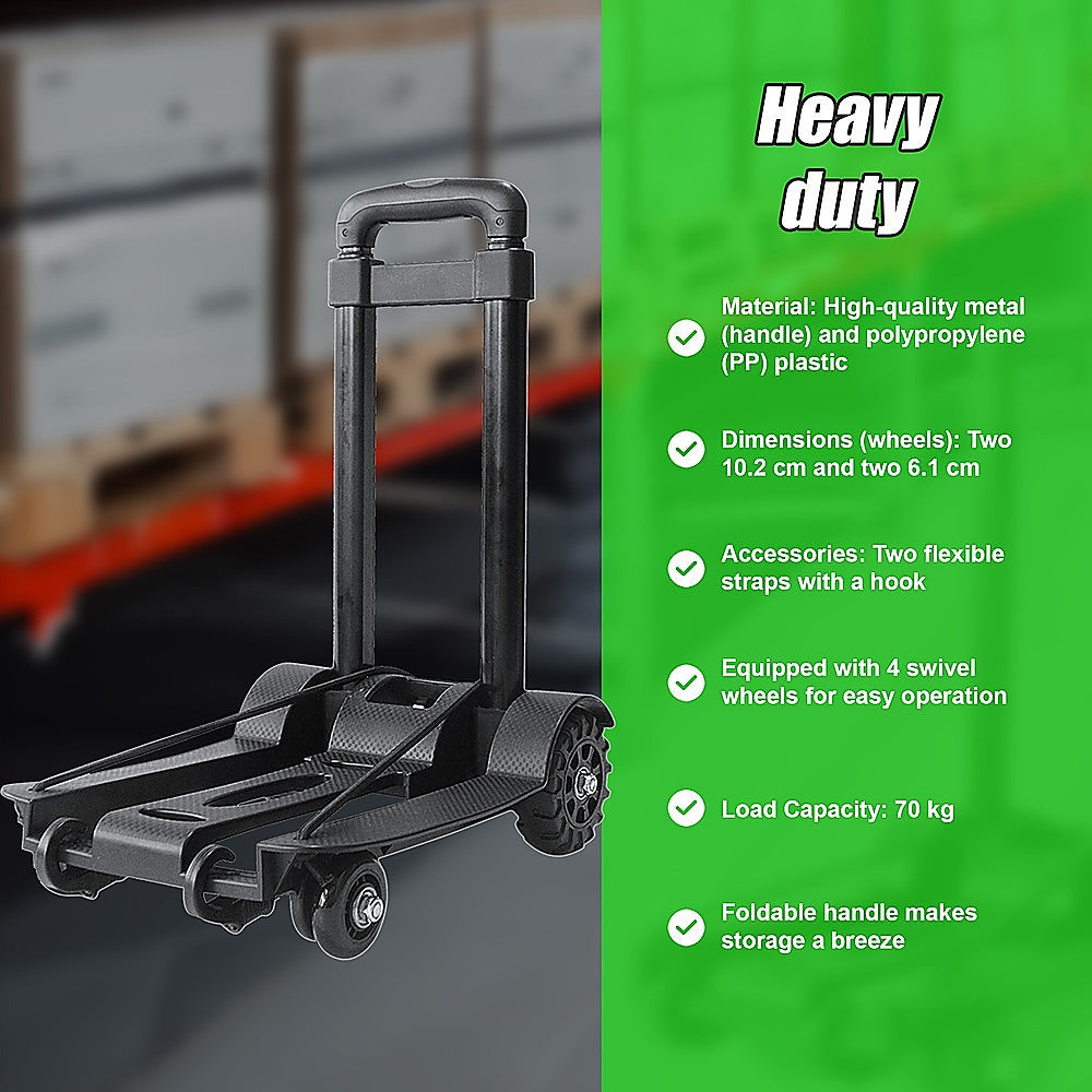 Portable Cart Folding Dolly, Push Truck Hand, Collapsible luggage trolley 70Kg.