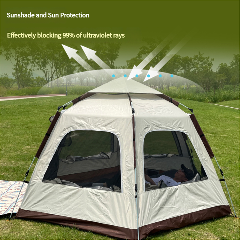 Tent 5-8 Person Hexagonal Camping Tent | Double-Layer Silver Coated Waterproof Shelter with Awning (280*280*158cm)