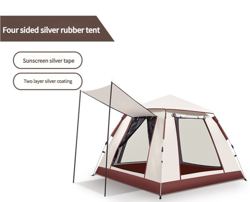 Tent 5-8 Person Square Camping Tent | Double-Layer Silver Coated Waterproof Shelter with Awning (240*240*155cm)