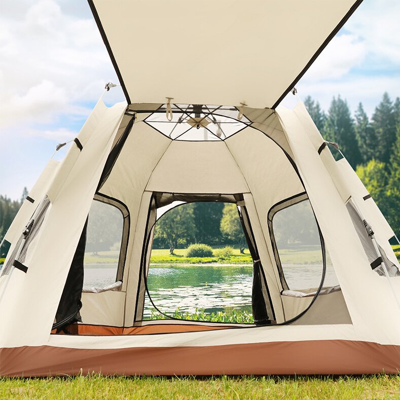 Tent 5-8 Person Square Camping Tent | Double-Layer Silver Coated Waterproof Shelter with Awning (240*240*155cm)