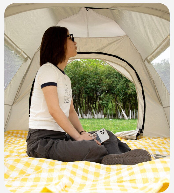 Tent Beige 3-4 Person Lightweight Camping Tent (210*200*135cm) | UV Protection Silver Coated, Dual Doors & Windows